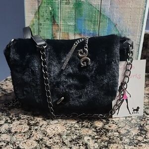 Gilda Paris Black Fur Shoulder Bag with Bag Charm